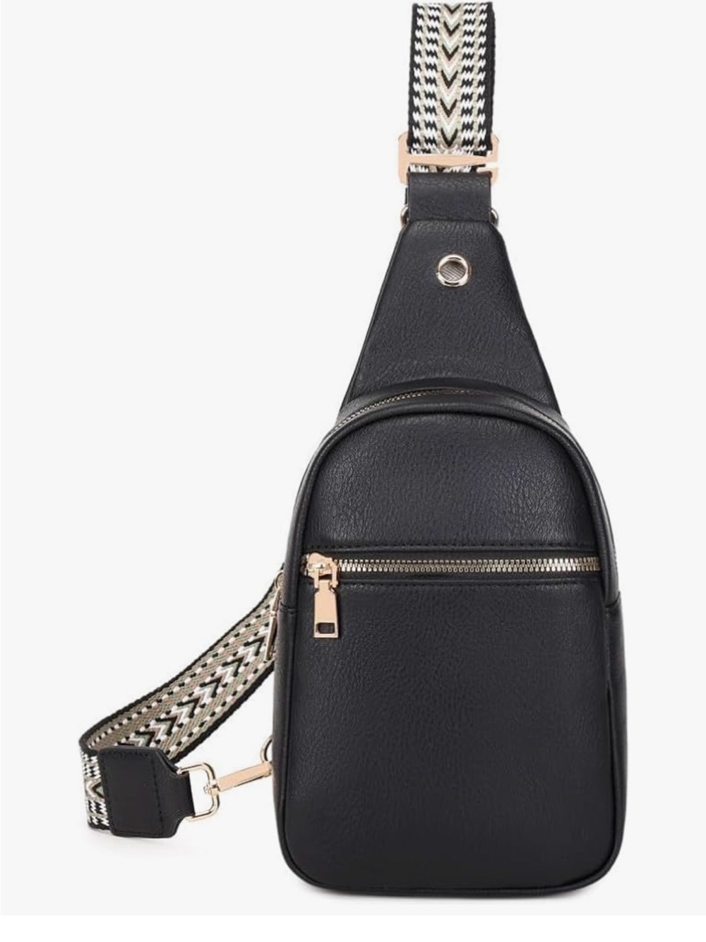 Black Crossbody Sling Bag with Woven Strap